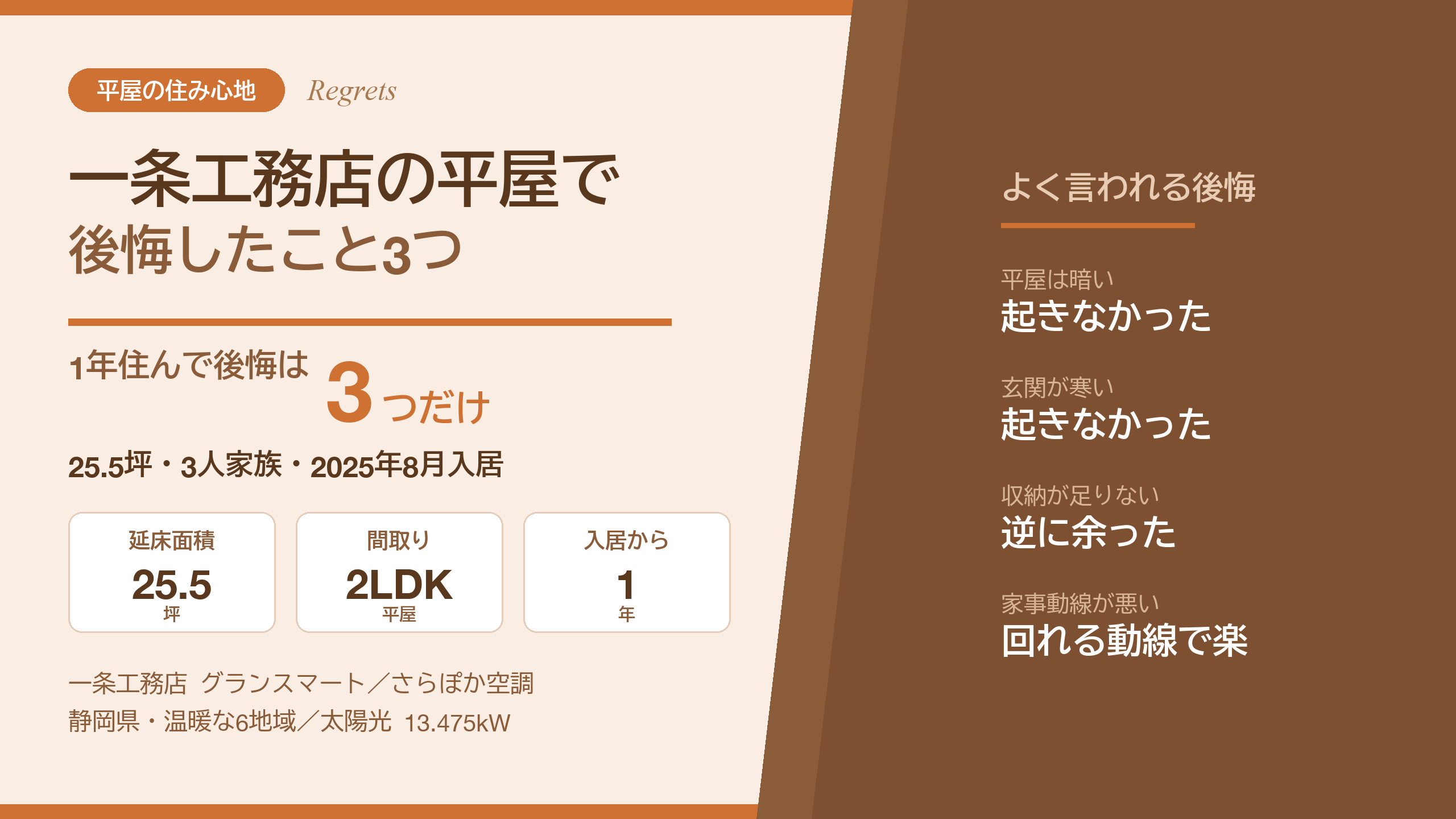 一条工務店グランスマートの平屋25.5坪に1年住んで後悔した3つ