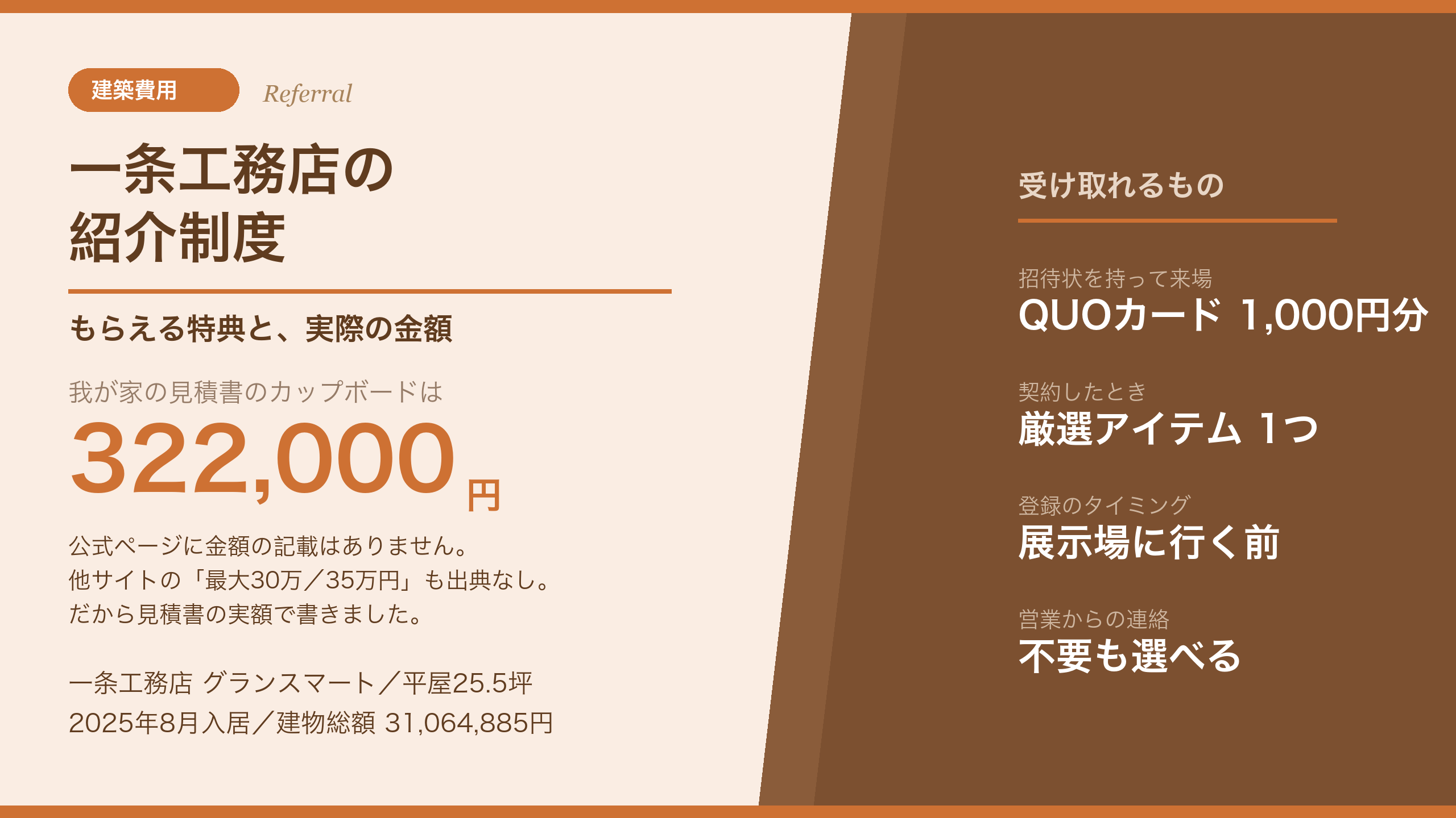 一条工務店の紹介制度でもらえる特典と、我が家の見積書のカップボード322,000円