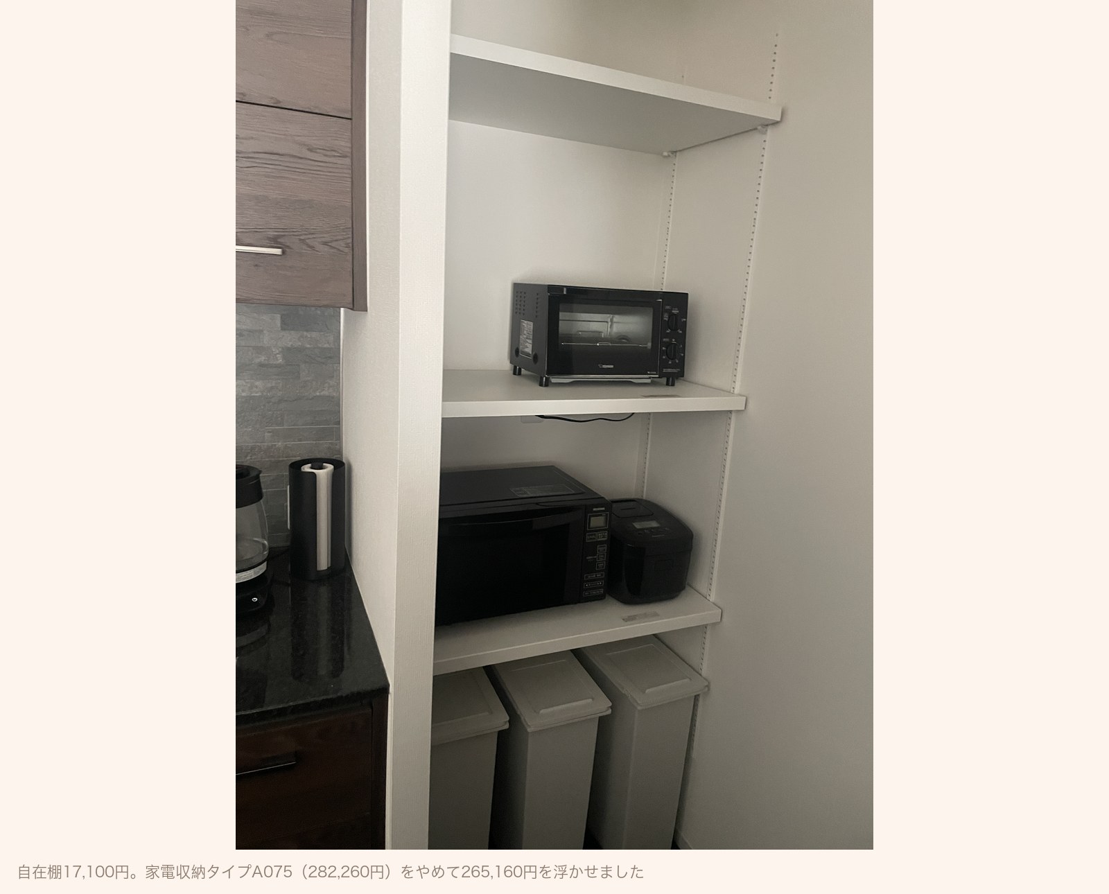 炊飯器と電子レンジを置いた自在棚