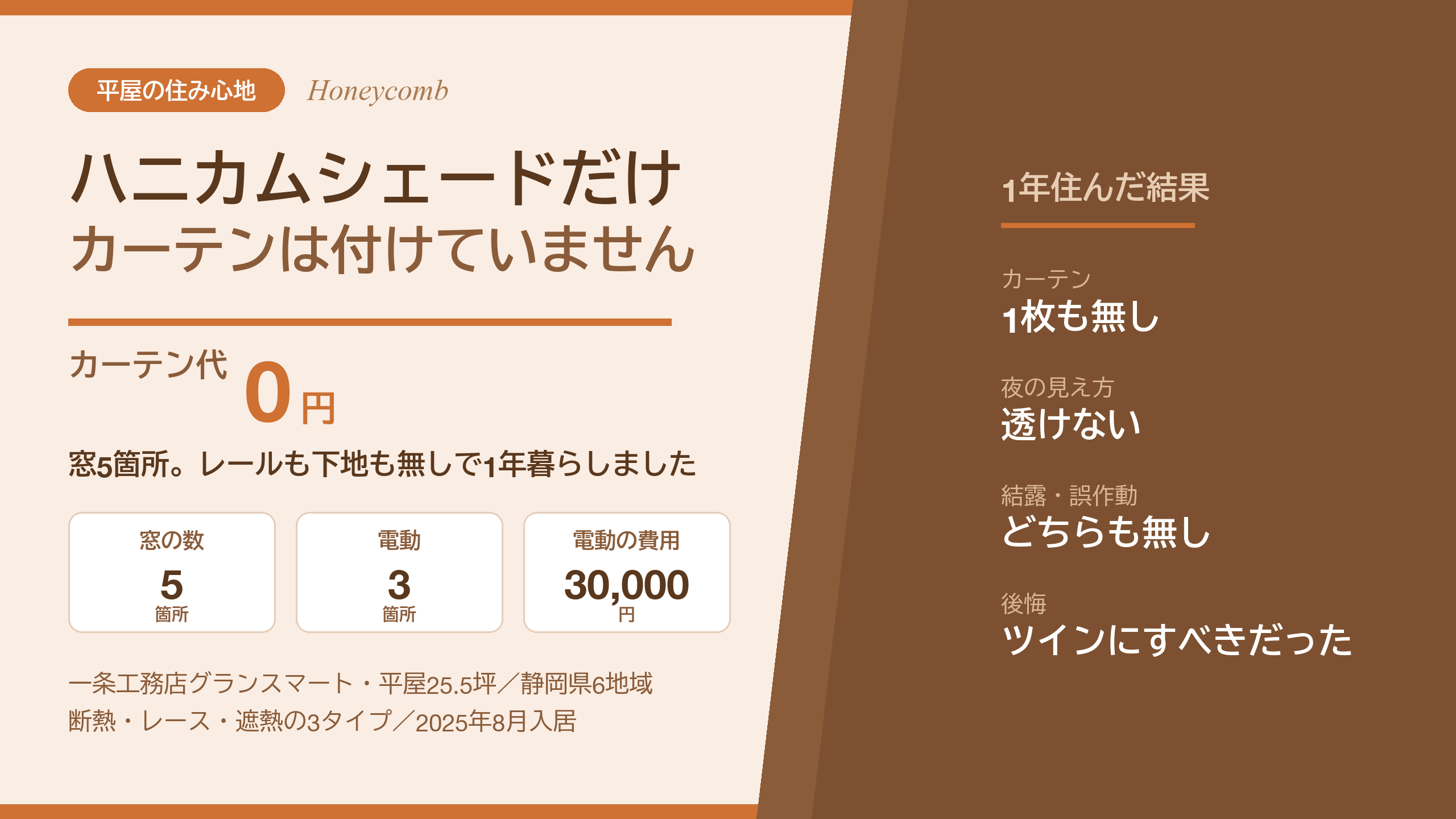 一条工務店のハニカムシェード｜カーテンを付けずに1年暮らした記録