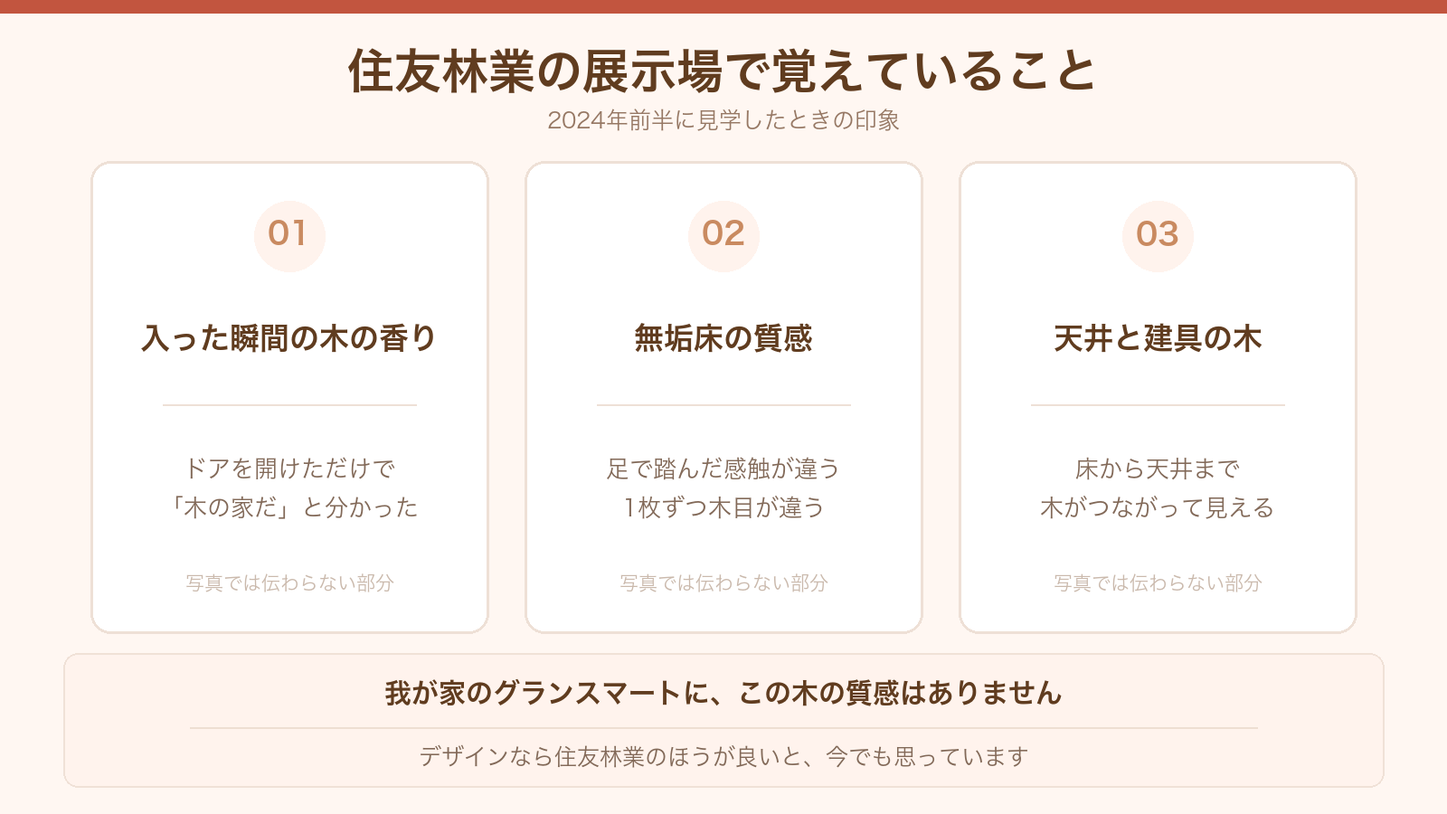 住友林業の展示場で覚えていること3つ。木の香り・無垢床の質感・天井と建具の木